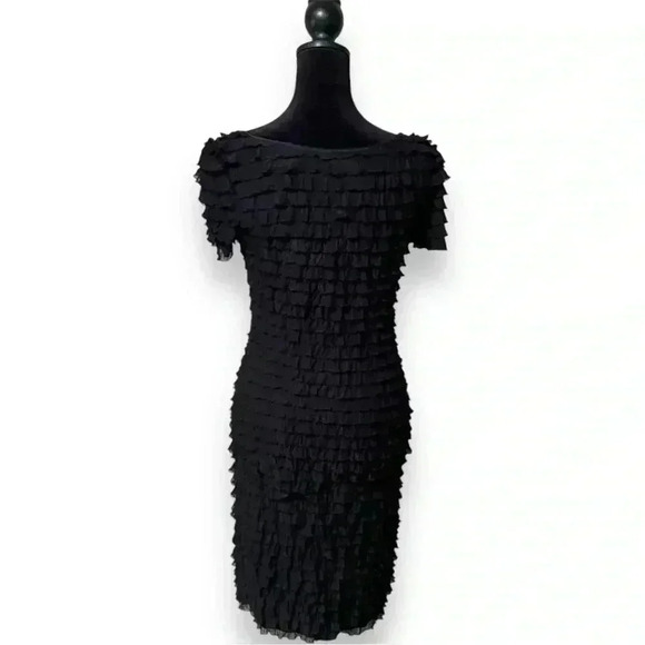 Betsy Johnson P Black Short Sleeve Ruffled Scoop Neck Bodycon Girly Minidress - Picture 14 of 16